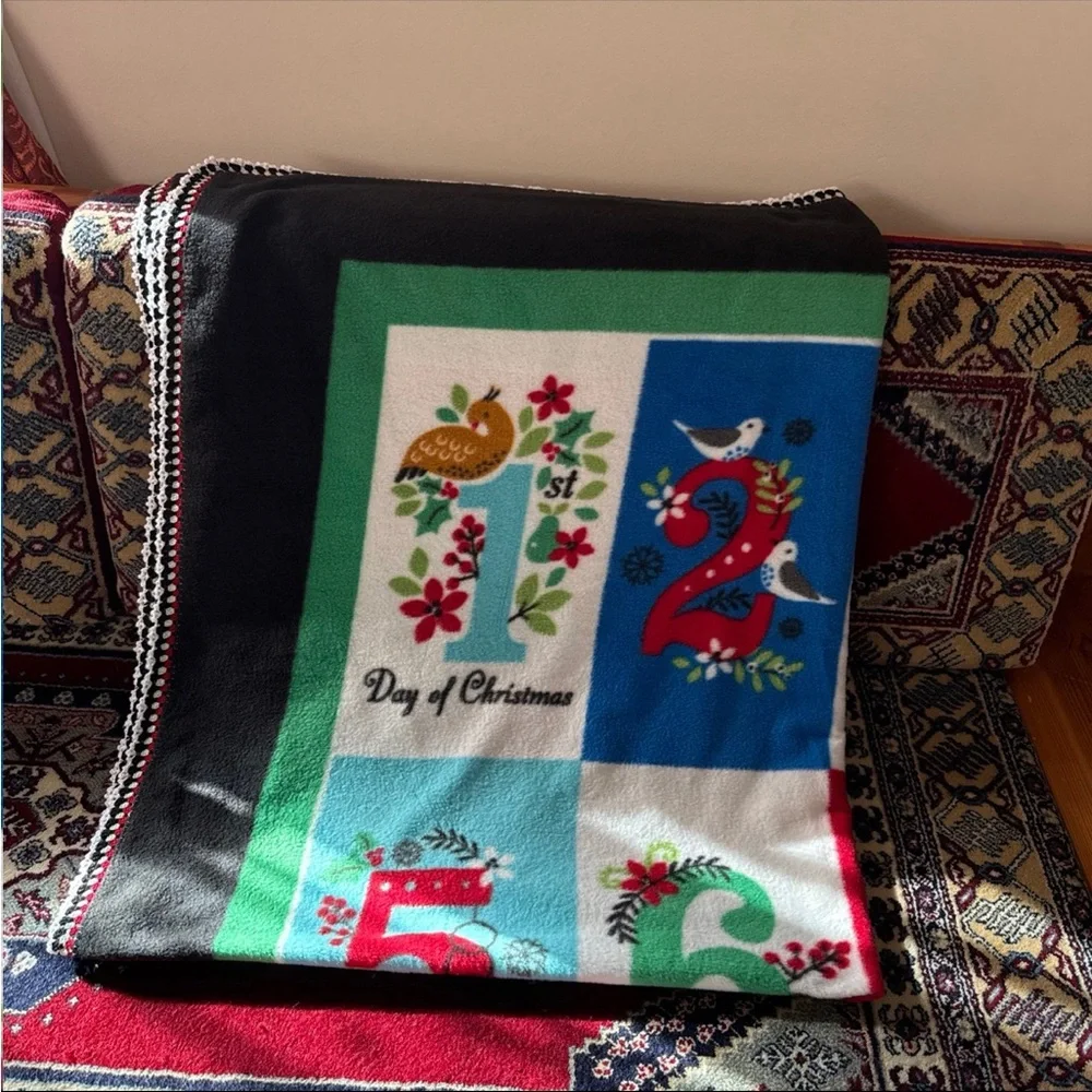 Multicolor blanket with crochet Christmas Days pattern on the edges 60In X 48In